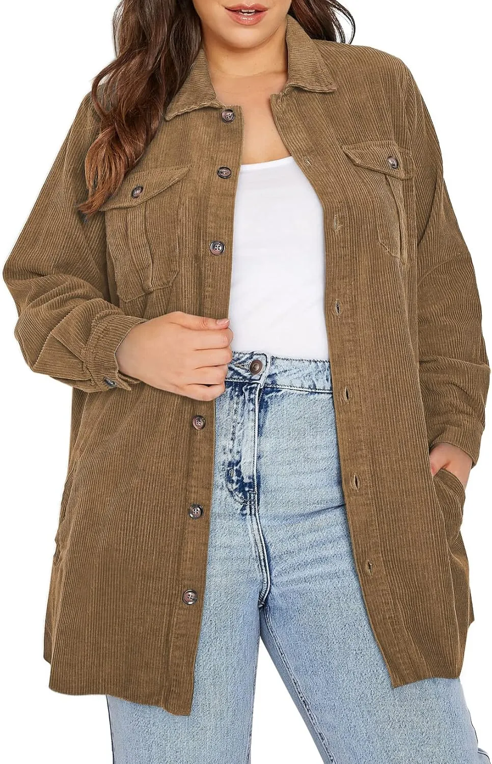 Eytino Womens Plus Size Long Sleeve Button Down Boyfriend Shirts Casual Plaid Shacket Jacket Coats(1X-5X)