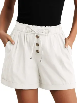 Feiersi Shorts for Women Summer Trendy Drawstring Elastic Waist Beach Wide Leg Short with Pockets