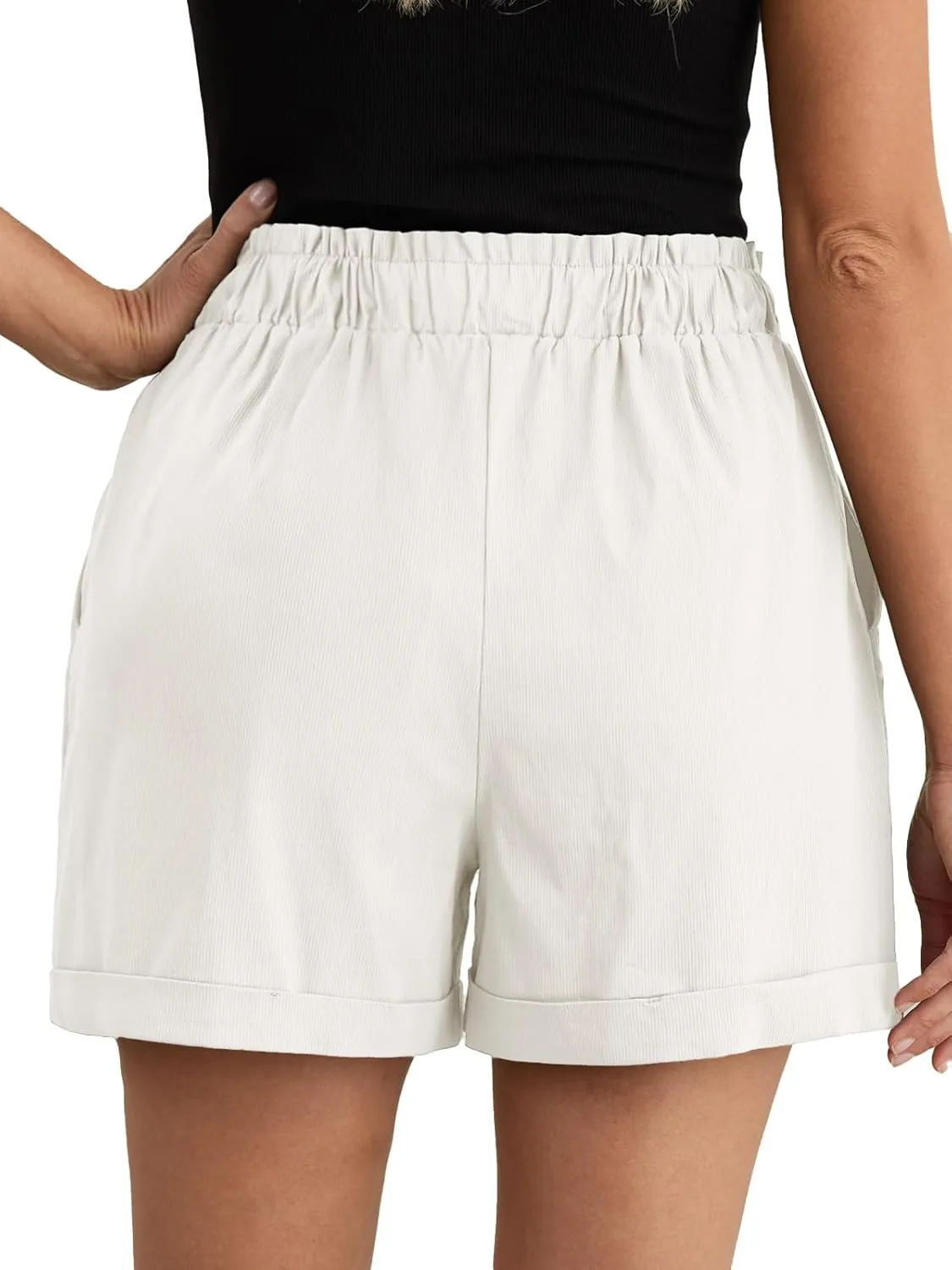 Feiersi Shorts for Women Summer Trendy Drawstring Elastic Waist Beach Wide Leg Short with Pockets