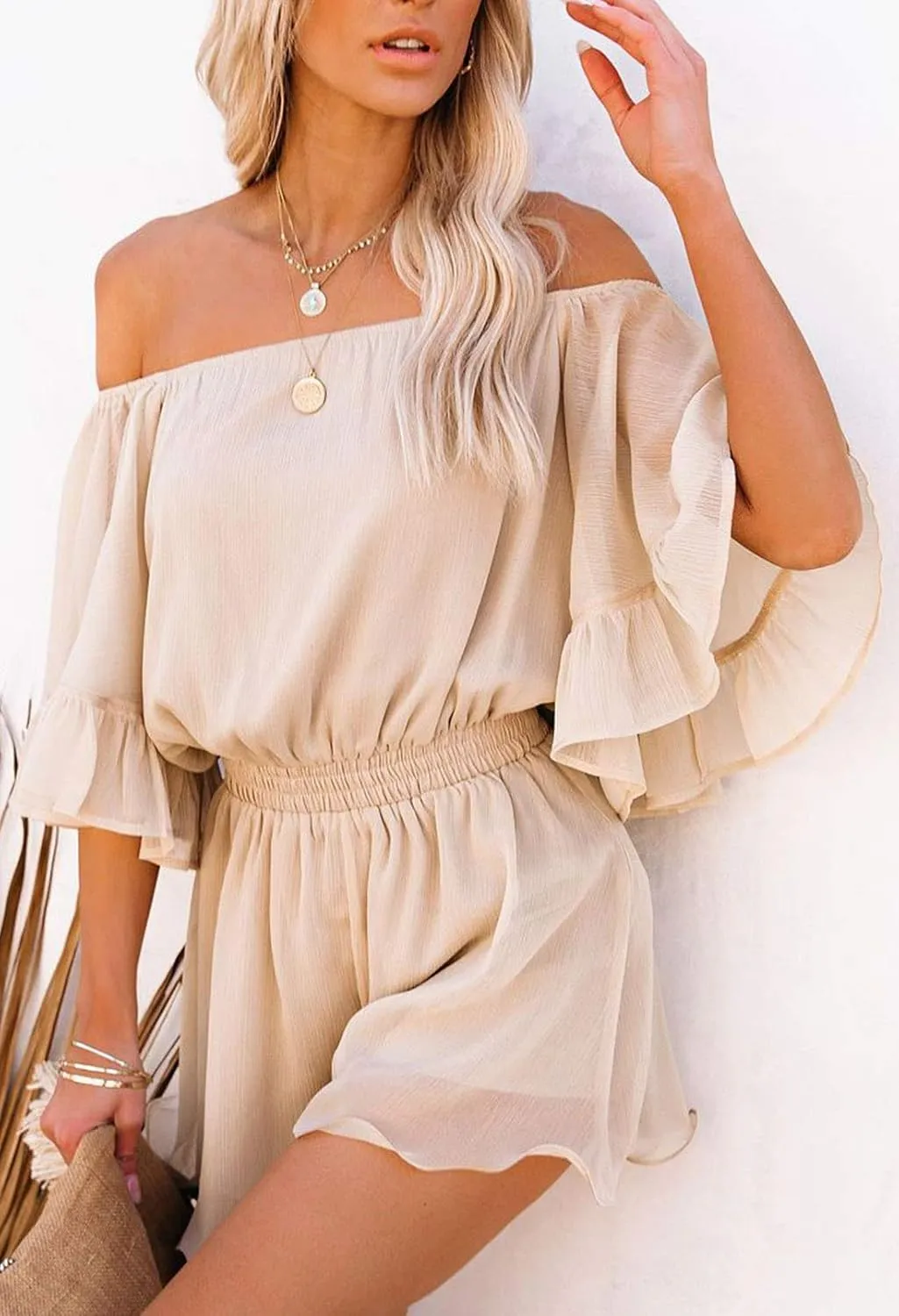 Fixmatti Women Boho Summer Romper Casual Floral Print Off Shoulder Strapless Shorts Jumpsuits