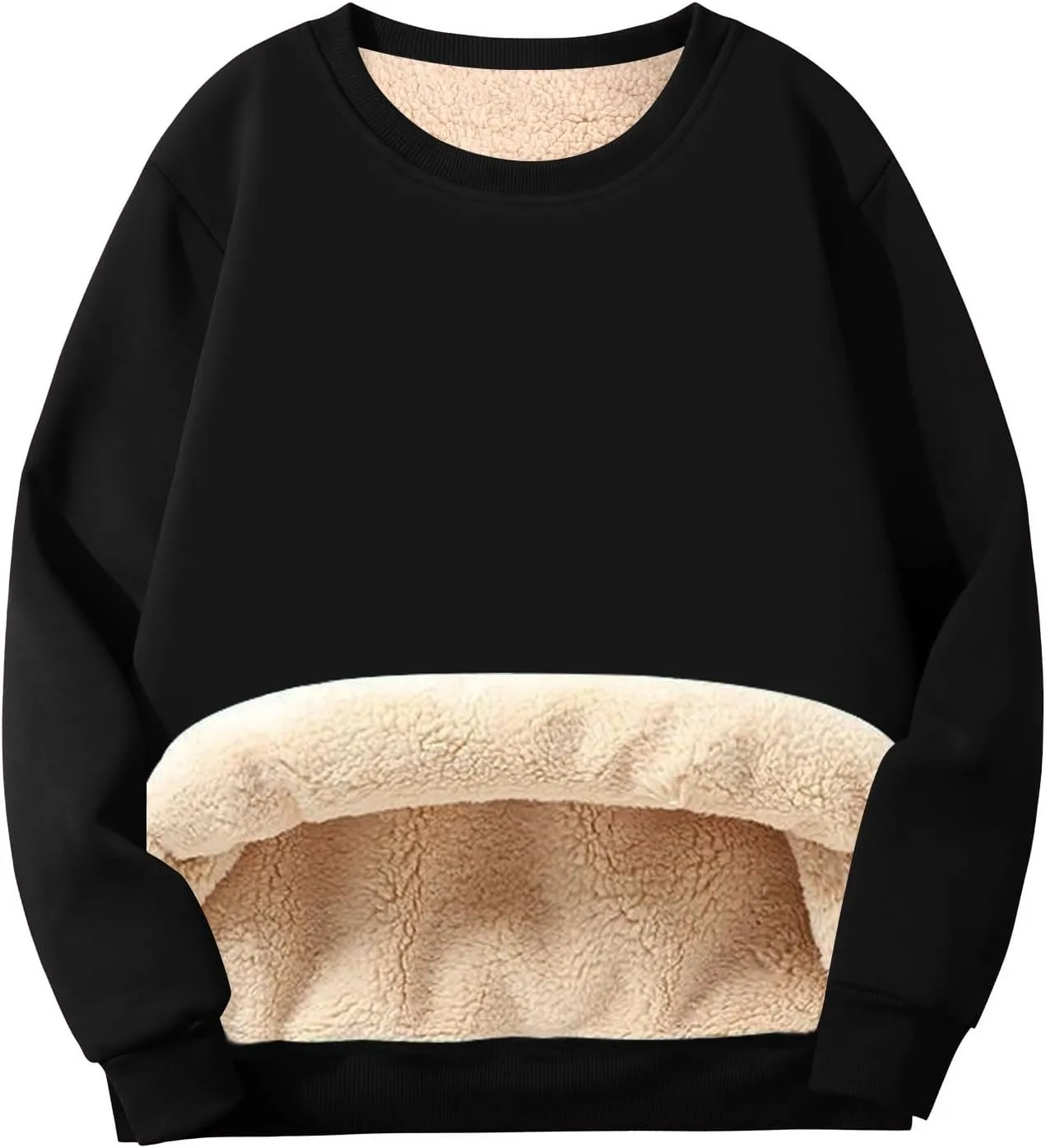 Flygo Men's Winter Warm Sherpa Lined Crewneck Sweatshirt Fleece Pullover Tops