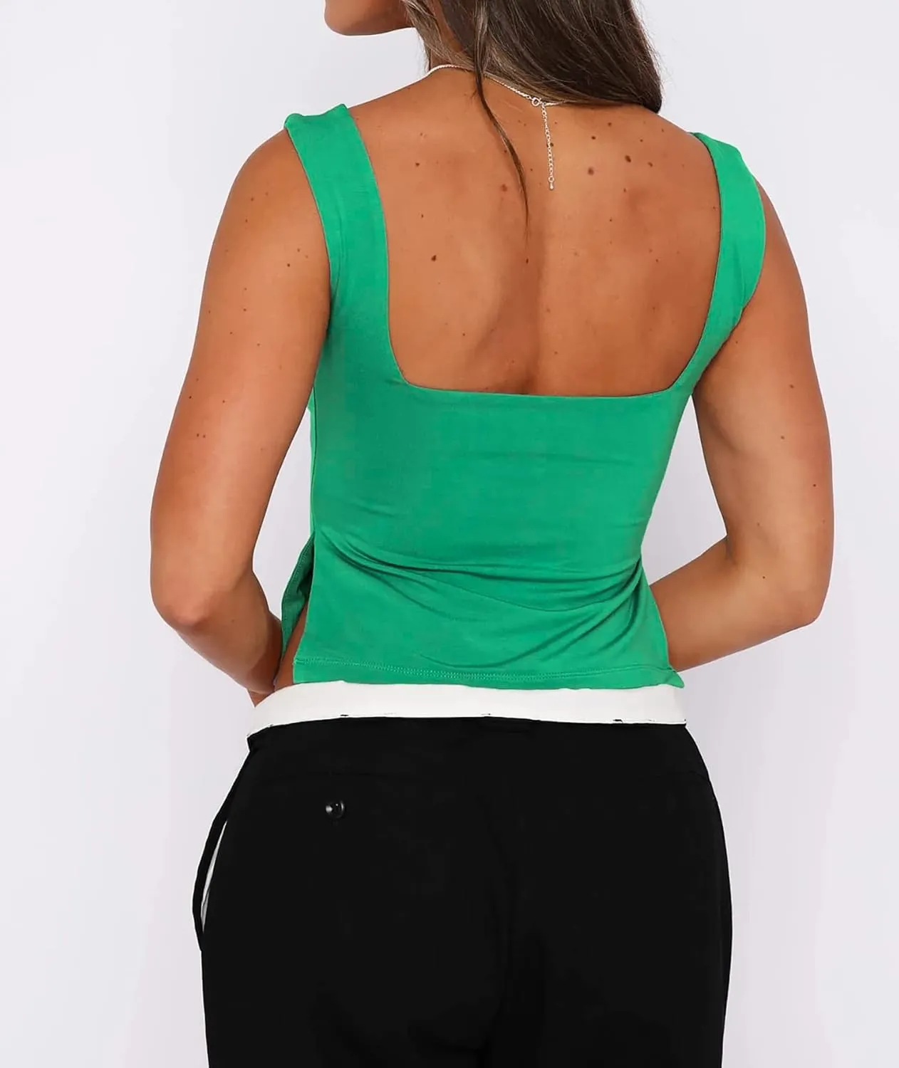 ForeFair Women Sleeveless Backless Crop Tank Top Summer Going Out Outfits Cute Pleated Sweetheart Neck Strappy Y2K Slits Tops