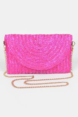 Fuchsia Straw Envelope Convertible Clutch Bag