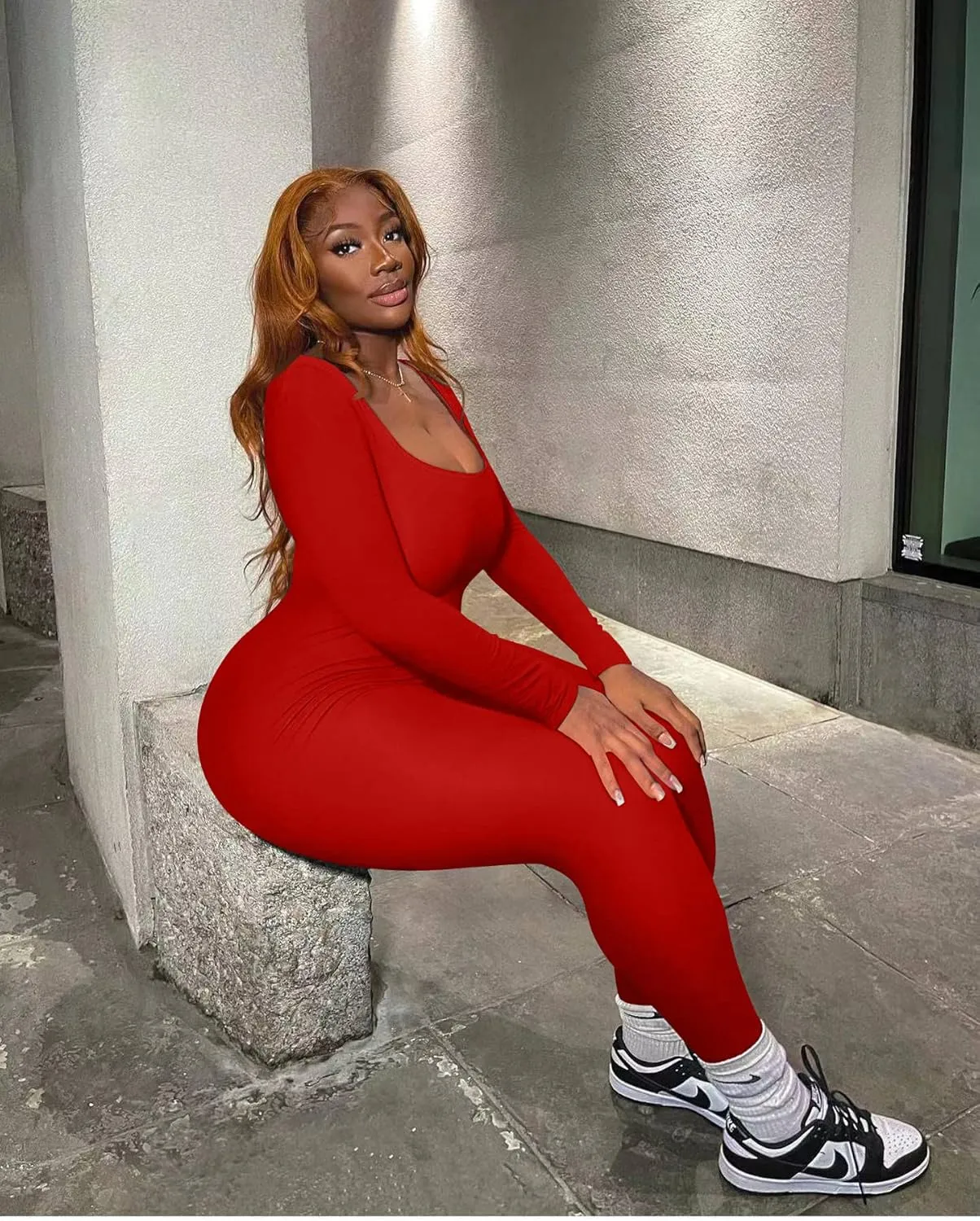GOKATOSAU Women's Sexy Long Sleeve Bodycon Solid Outfits Club Rompers Jumpsuits