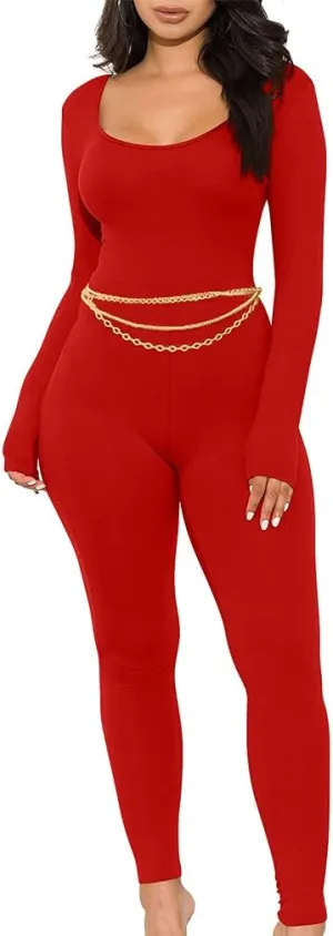 GOKATOSAU Women's Sexy Long Sleeve Bodycon Solid Outfits Club Rompers Jumpsuits