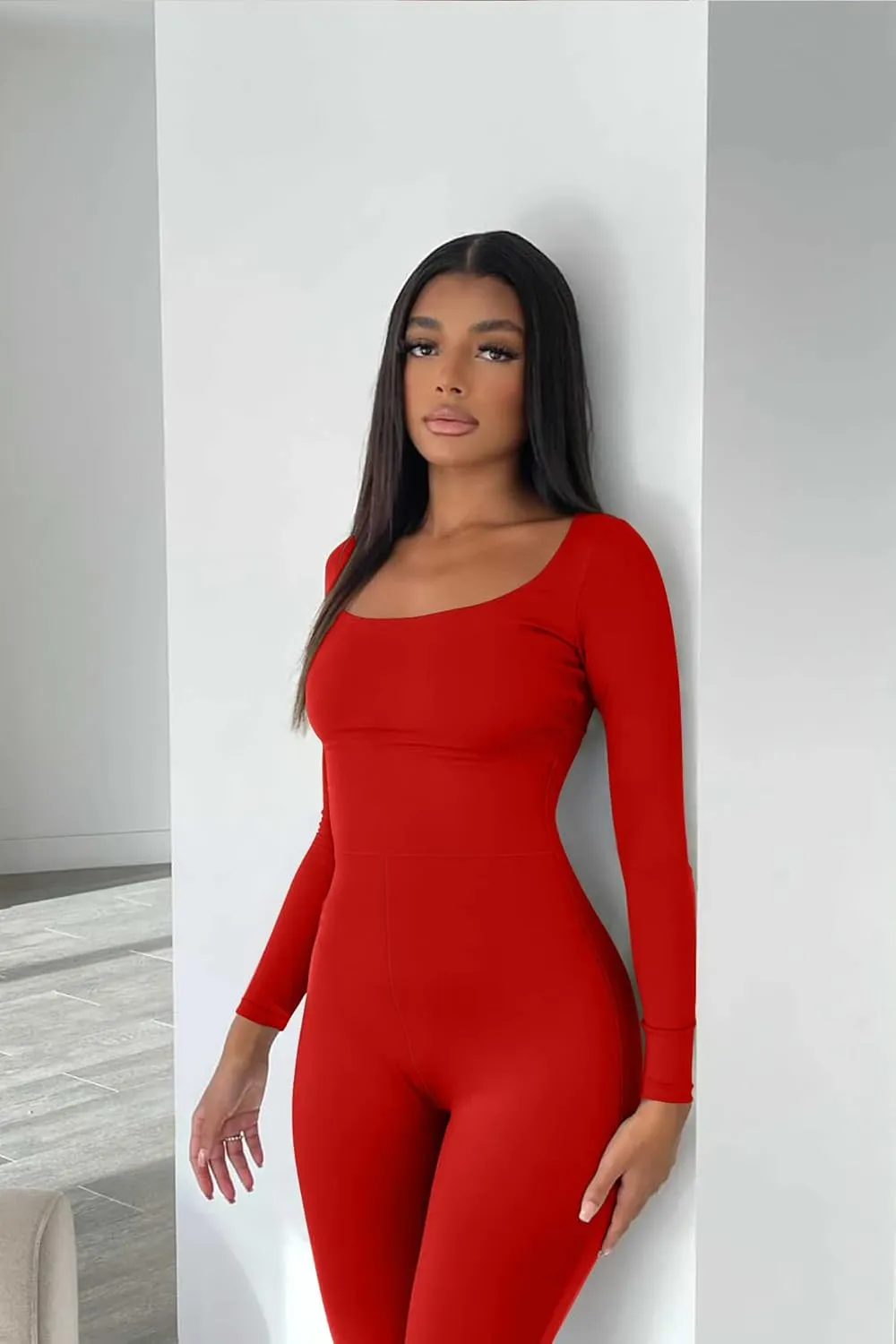 GOKATOSAU Women's Sexy Long Sleeve Bodycon Solid Outfits Club Rompers Jumpsuits