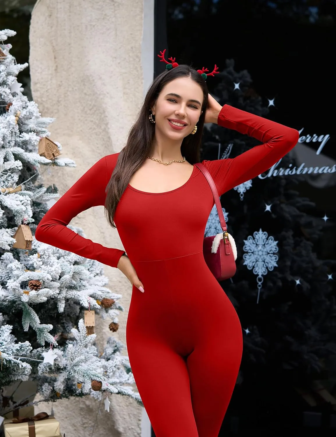 GOKATOSAU Women's Sexy Long Sleeve Bodycon Solid Outfits Club Rompers Jumpsuits