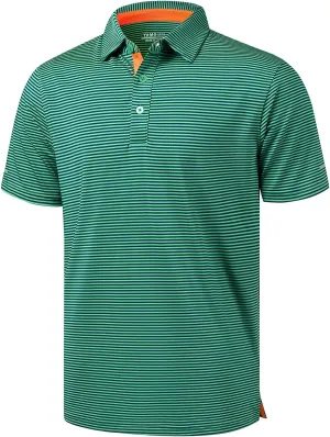 Golf Shirts for Men - Moisture Wicking Short Sleeve Performance Sport Casual Striped Collared Mens Polo Shirt