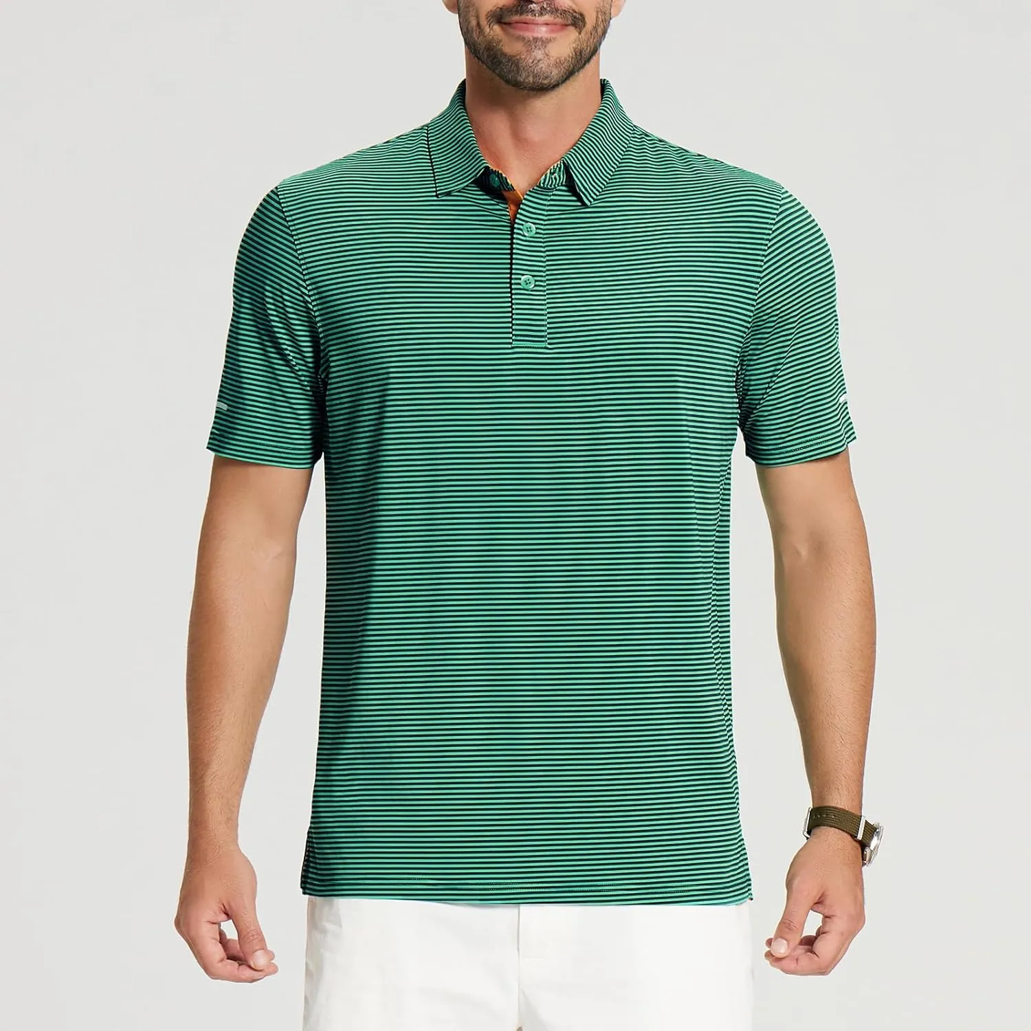 Golf Shirts for Men - Moisture Wicking Short Sleeve Performance Sport Casual Striped Collared Mens Polo Shirt