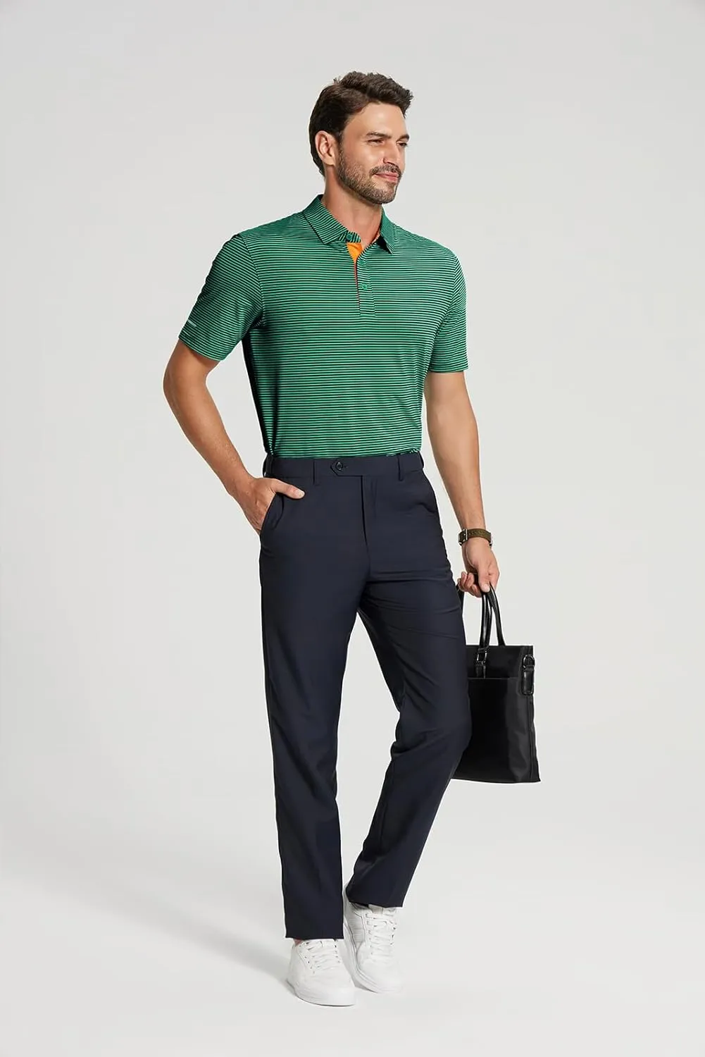 Golf Shirts for Men - Moisture Wicking Short Sleeve Performance Sport Casual Striped Collared Mens Polo Shirt
