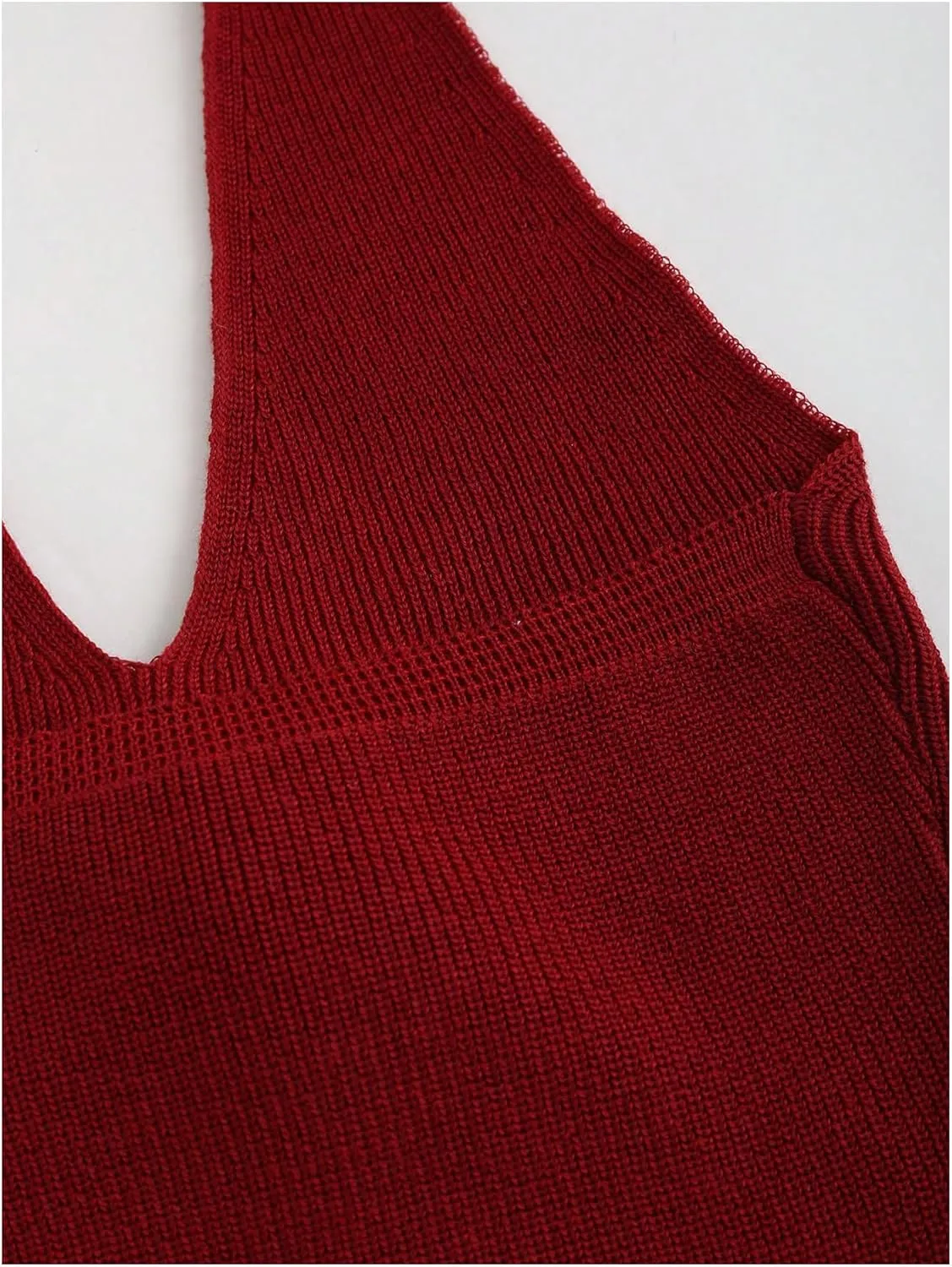 GORGLITTER Women's Sexy Going Out Vest Tops Fashion Crochet Knit Ribbed Sweater Vest Open Front Trendy Halter Crop Tops