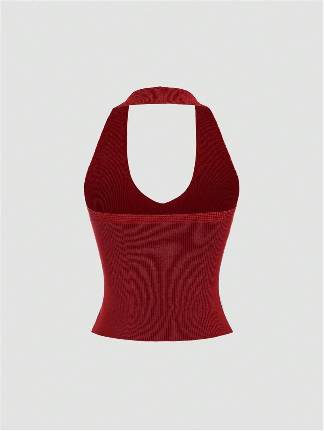 GORGLITTER Women's Sexy Going Out Vest Tops Fashion Crochet Knit Ribbed Sweater Vest Open Front Trendy Halter Crop Tops