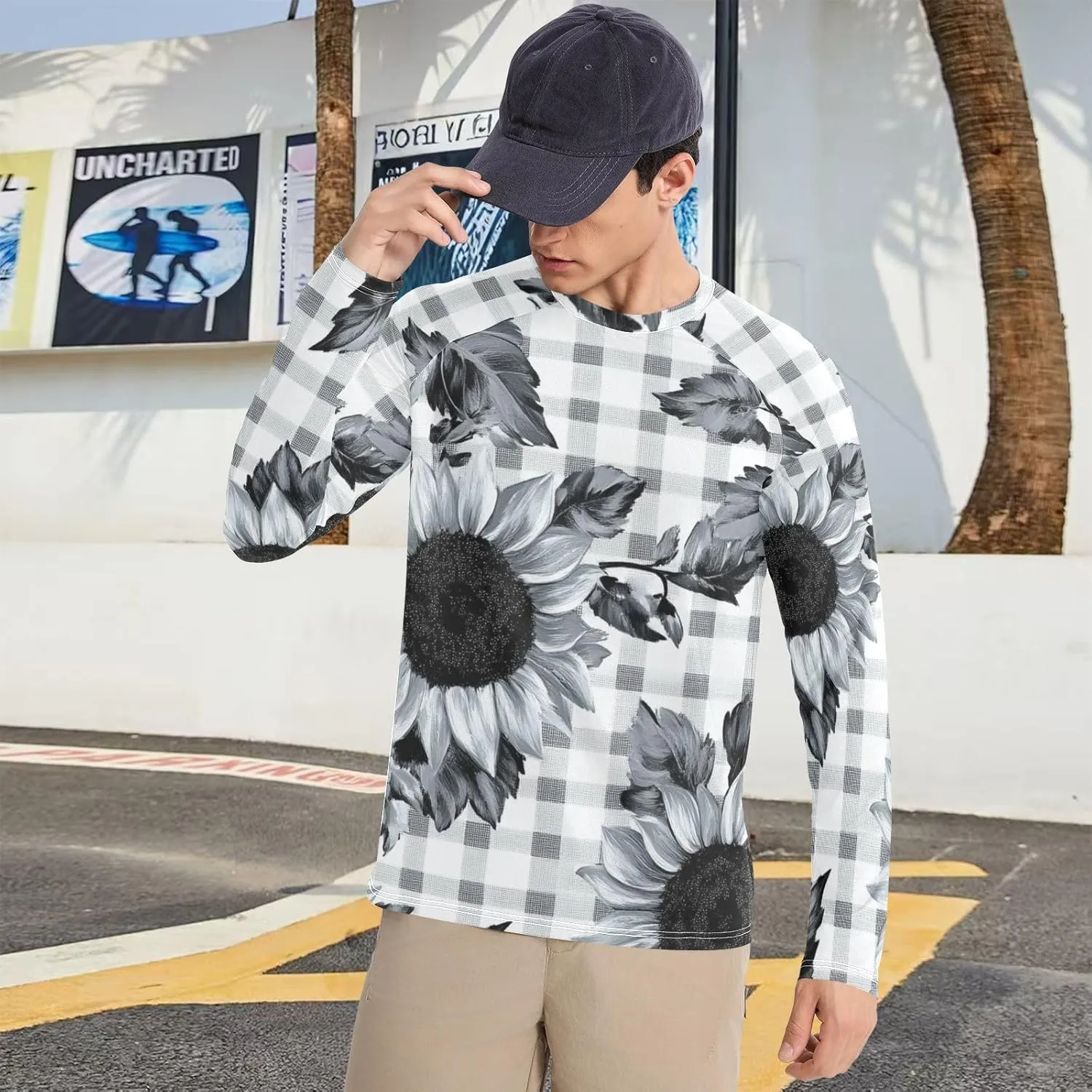 Gradient Iridescent Glitter Men's Sun Protection Shirts UPF 50  Long Sleeve Rash Guard Swim Beach Shirt Quick Dry