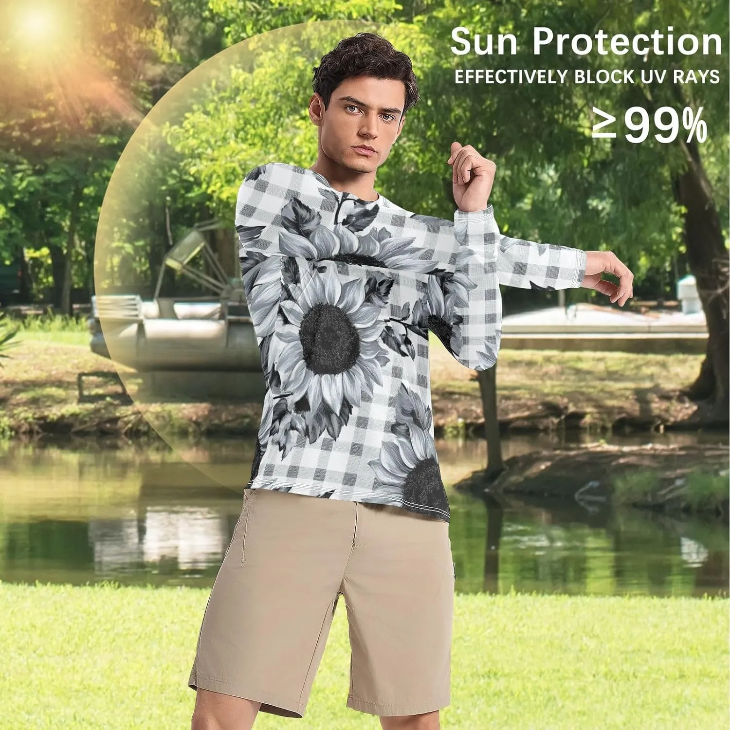 Gradient Iridescent Glitter Men's Sun Protection Shirts UPF 50  Long Sleeve Rash Guard Swim Beach Shirt Quick Dry