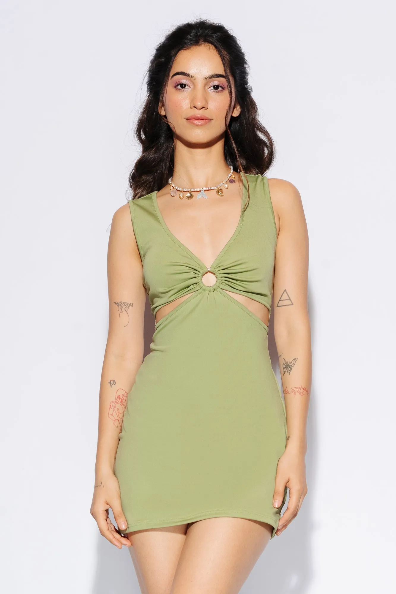 Green Cut Out Ring Dress