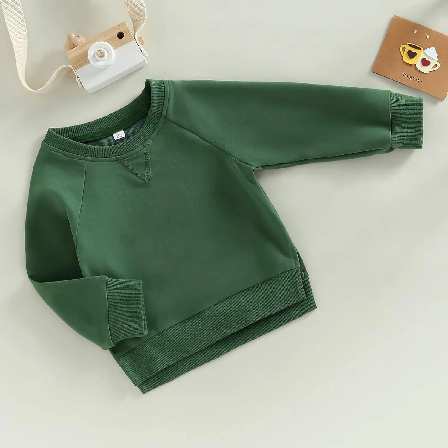 Gueuusu Toddler Kids Baby Boy Girl Crewneck Sweatshirt Cotton Long Sleeve Solid Color Pullover Top Casual Spring Fall Clothes