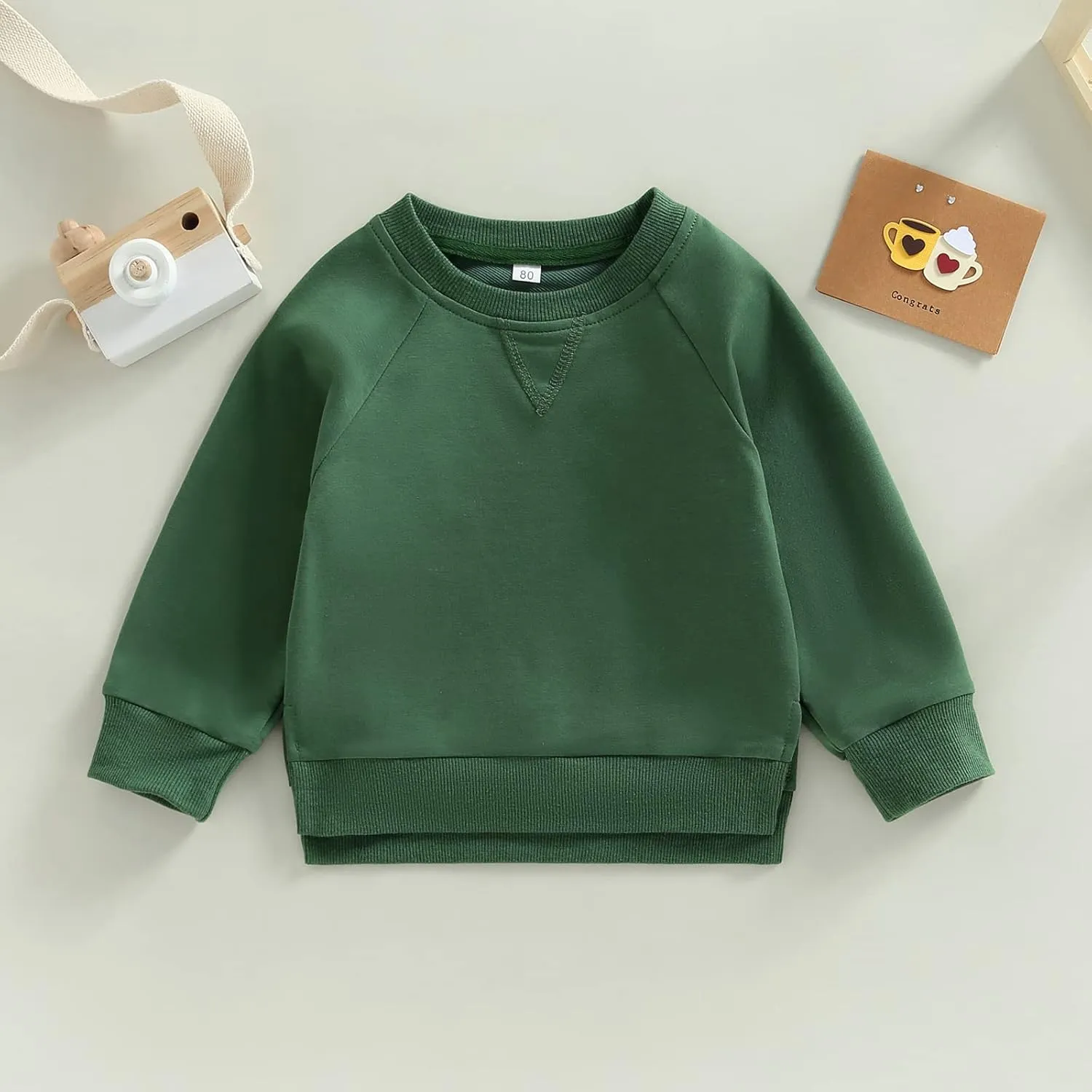 Gueuusu Toddler Kids Baby Boy Girl Crewneck Sweatshirt Cotton Long Sleeve Solid Color Pullover Top Casual Spring Fall Clothes