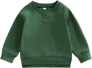 Gueuusu Toddler Kids Baby Boy Girl Crewneck Sweatshirt Cotton Long Sleeve Solid Color Pullover Top Casual Spring Fall Clothes