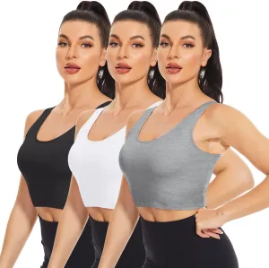 H HIAMIGOS 3 Pieces Crop Tops with Built in Bras Workout Tank Tops Longline Sports Bra Packs for Women