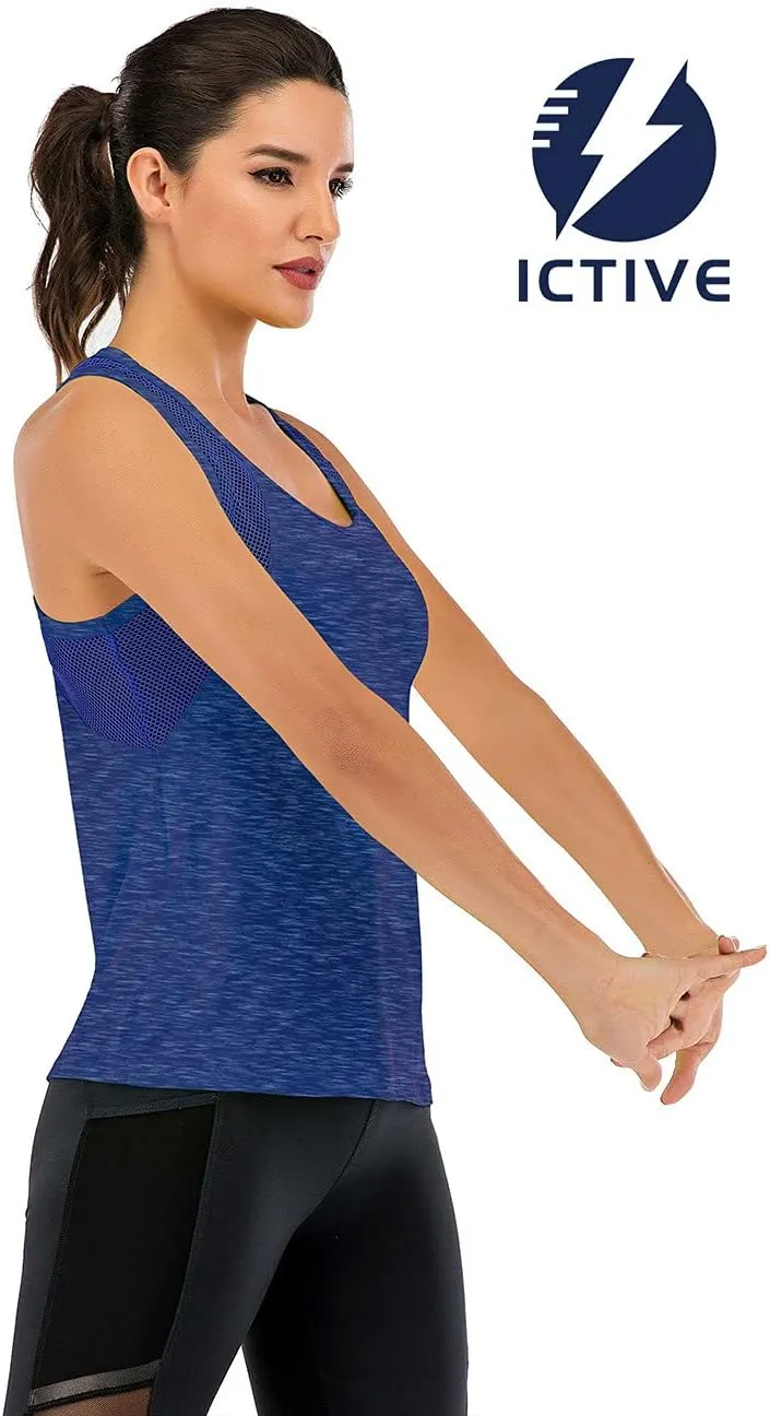 ICTIVE Workout Tank Tops for Women Loose Fit Yoga Mesh Racerback Open Back Muscle Shirts