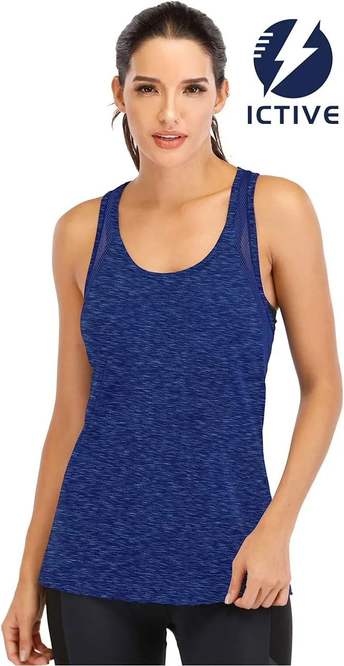 ICTIVE Workout Tank Tops for Women Loose Fit Yoga Mesh Racerback Open Back Muscle Shirts