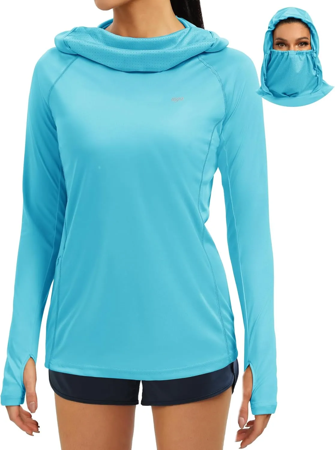 IUGA SPF Shirt Women Sun Protection Clothing UPF 50  Hoodie with Face Cover UV Hiking Long Sleeve Shirts Lightweight Outdoor