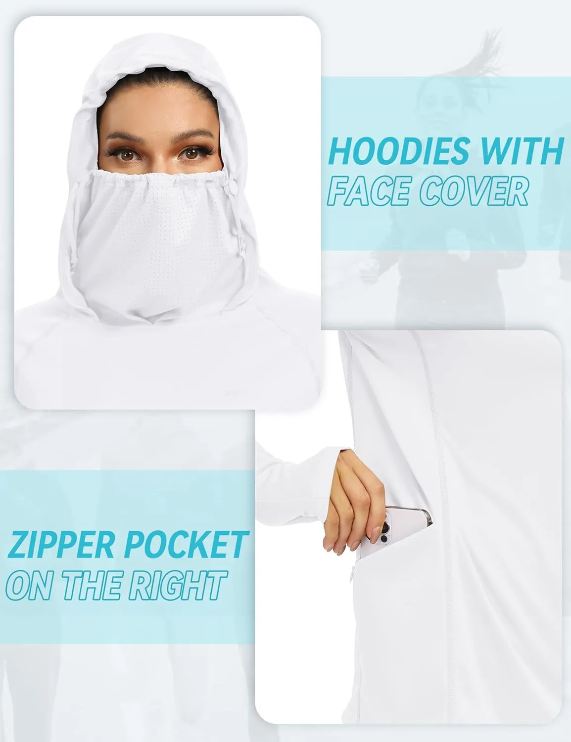 IUGA SPF Shirt Women Sun Protection Clothing UPF 50  Hoodie with Face Cover UV Hiking Long Sleeve Shirts Lightweight Outdoor