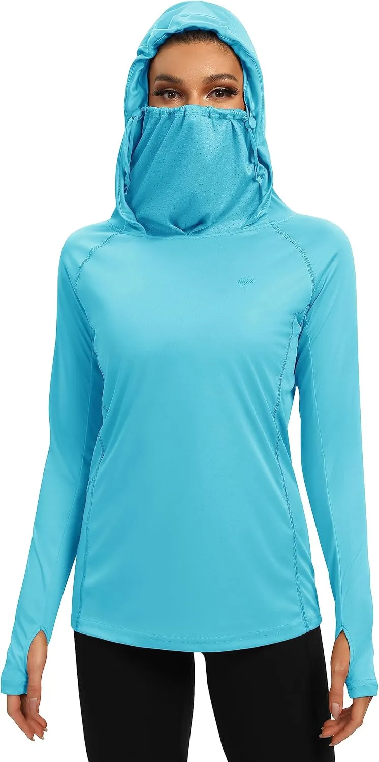 IUGA SPF Shirt Women Sun Protection Clothing UPF 50  Hoodie with Face Cover UV Hiking Long Sleeve Shirts Lightweight Outdoor