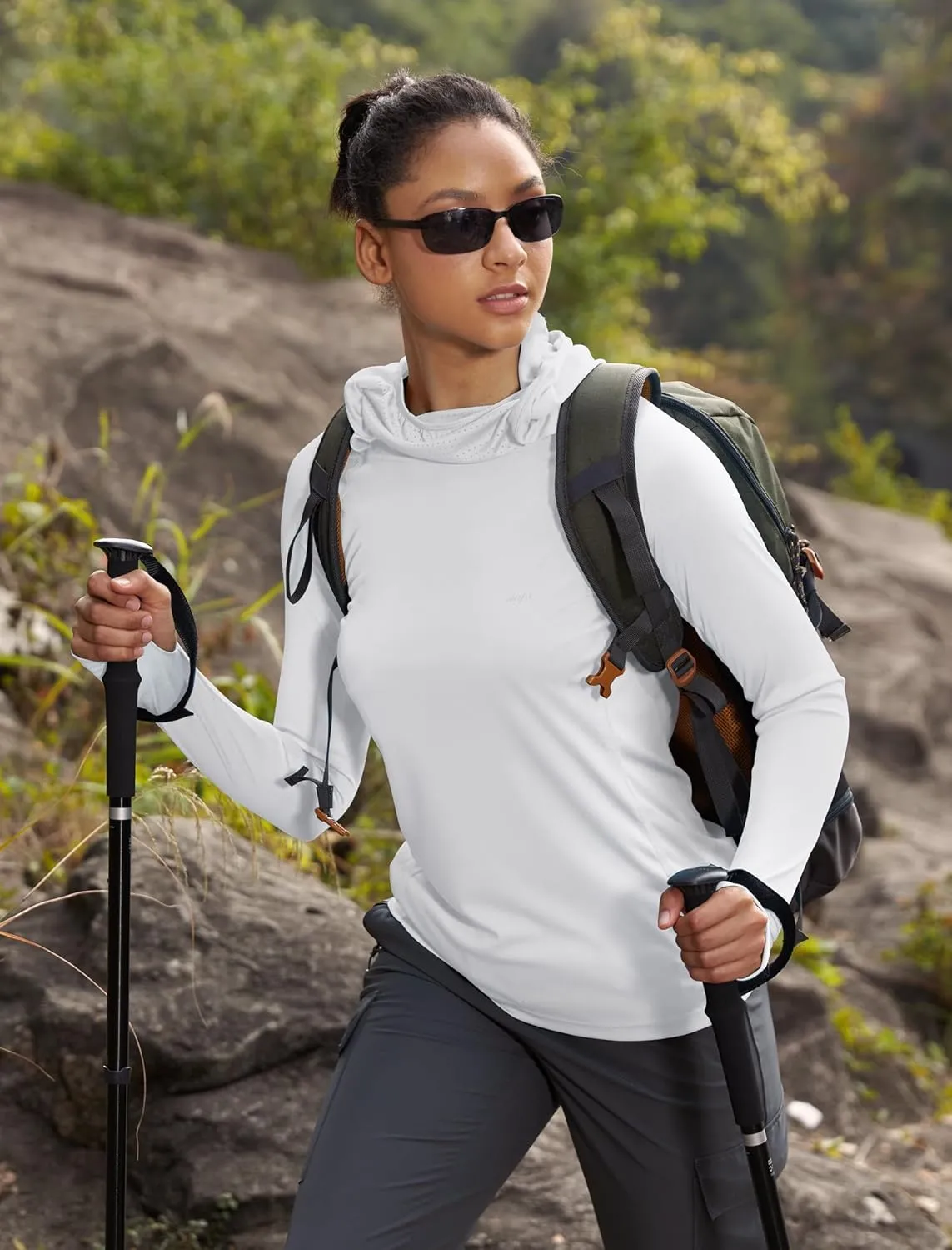 IUGA SPF Shirt Women Sun Protection Clothing UPF 50  Hoodie with Face Cover UV Hiking Long Sleeve Shirts Lightweight Outdoor