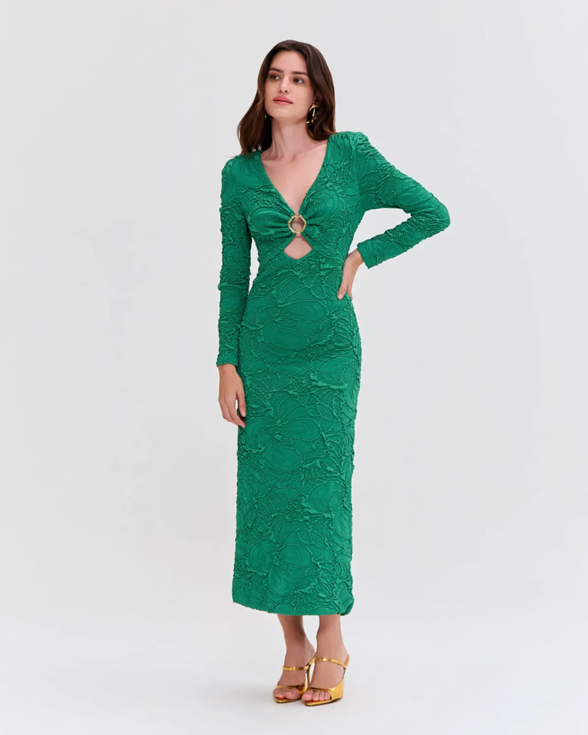Jacquard Cut Out Midi Dress