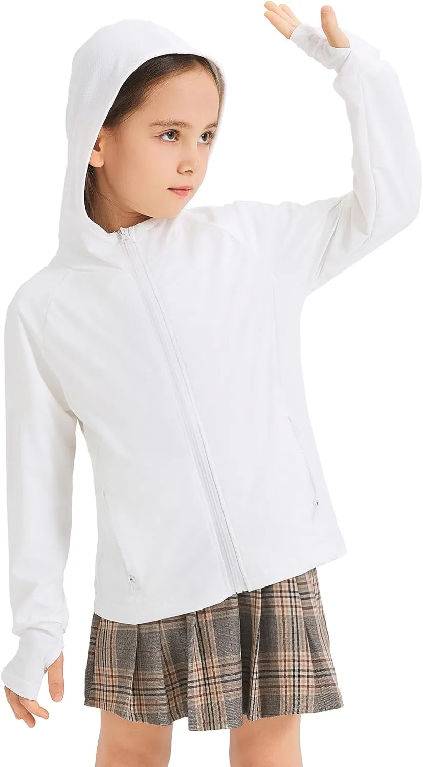 Kids Zip-Up Hoodie Girls Boys UPF50  Sun Protection Shirts Hiking Running Athletic Shirt with Thumb Holes