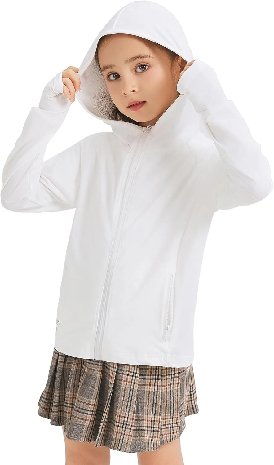 Kids Zip-Up Hoodie Girls Boys UPF50  Sun Protection Shirts Hiking Running Athletic Shirt with Thumb Holes