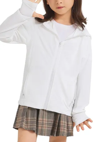 Kids Zip-Up Hoodie Girls Boys UPF50  Sun Protection Shirts Hiking Running Athletic Shirt with Thumb Holes