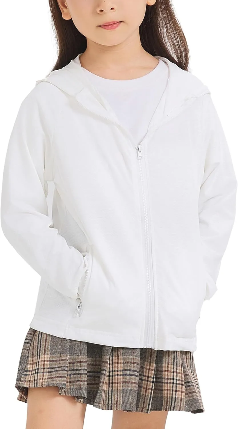 Kids Zip-Up Hoodie Girls Boys UPF50  Sun Protection Shirts Hiking Running Athletic Shirt with Thumb Holes