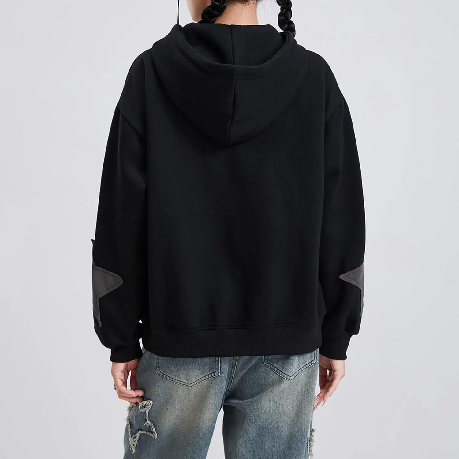 lisenraIn Women Teen Girls Star Pattern Zip Up Hoodie Y2K Vintage Oversized Sweatshirt Spring Fall Aesthetic Trendy Jacket
