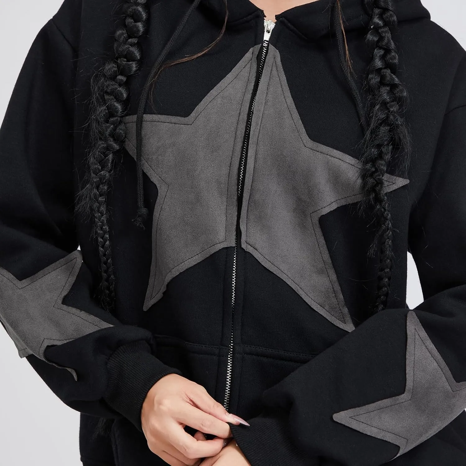lisenraIn Women Teen Girls Star Pattern Zip Up Hoodie Y2K Vintage Oversized Sweatshirt Spring Fall Aesthetic Trendy Jacket