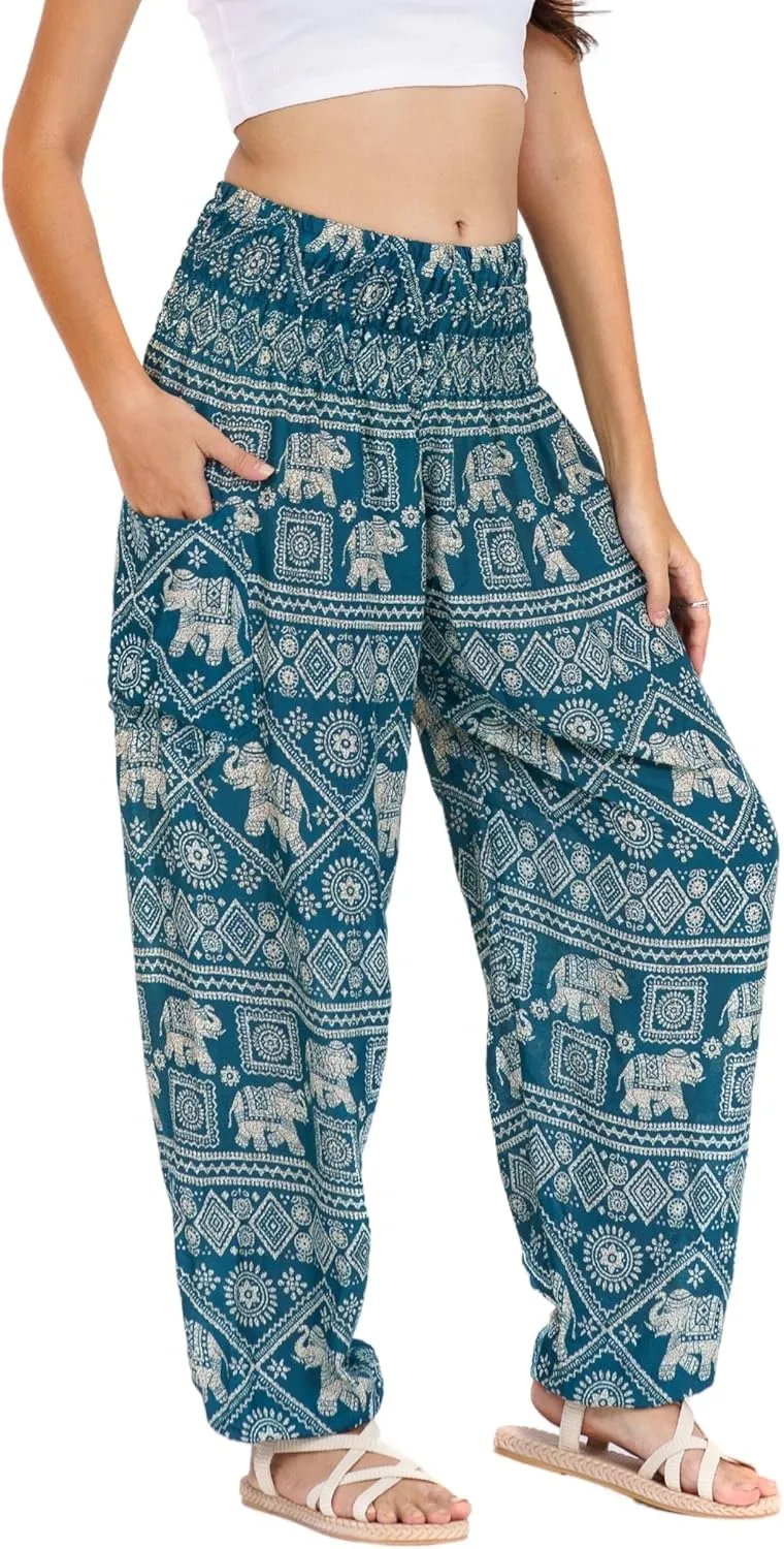 LOFBAZ Harem Yoga Pants for Women S-4XL Hippie Boho PJs Lounge Beach Print Plus