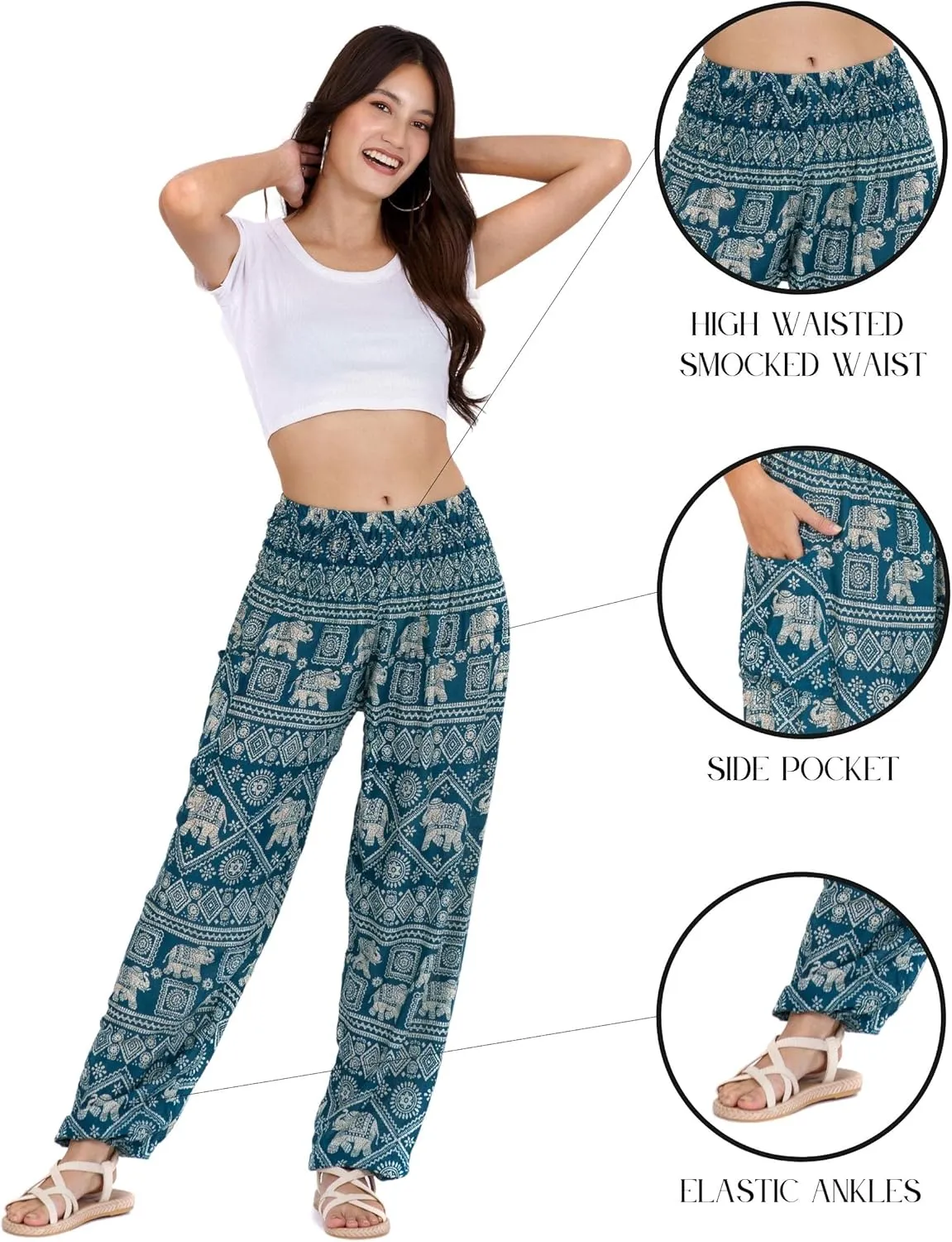 LOFBAZ Harem Yoga Pants for Women S-4XL Hippie Boho PJs Lounge Beach Print Plus