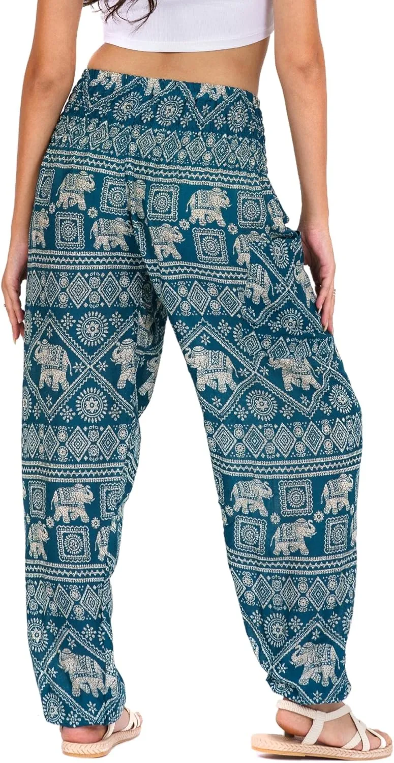 LOFBAZ Harem Yoga Pants for Women S-4XL Hippie Boho PJs Lounge Beach Print Plus
