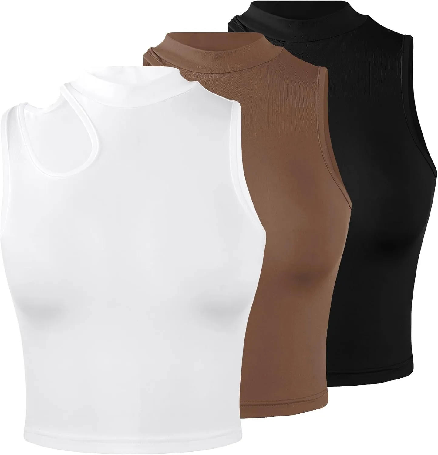 LovelyWholesale Womens 3 Pack Cut Out Crop Tops Mock Neck Summer Tank Top Sleeveless Shirt