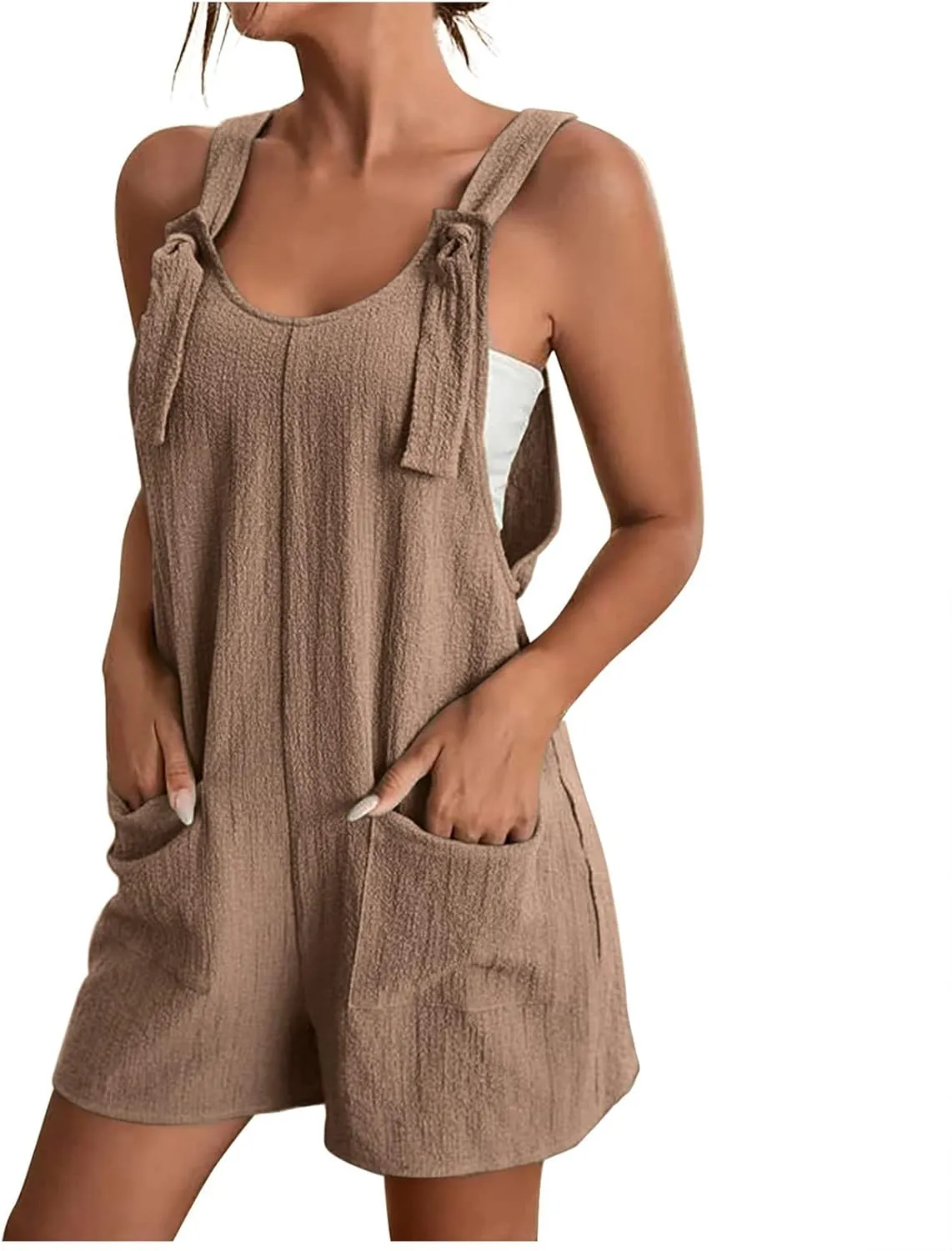 LRMQS Summer Rompers for Women 2025 Vacation Casual Plus Size Sleeveless One Piece Short Jumpsuit Trendy Overalls Outfits