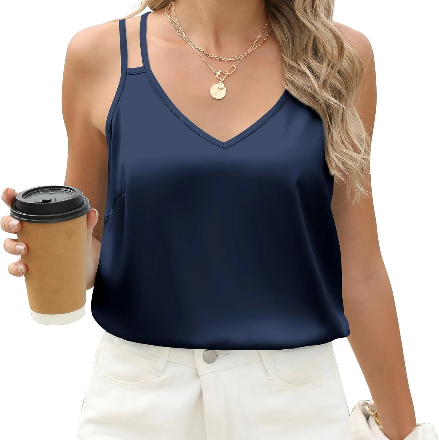 Mawor Camisole Tops for Women Summer Silk Satin V Neck Spaghetti Strap Tank Top Sleeveless Cami Blouse Shirts 2024