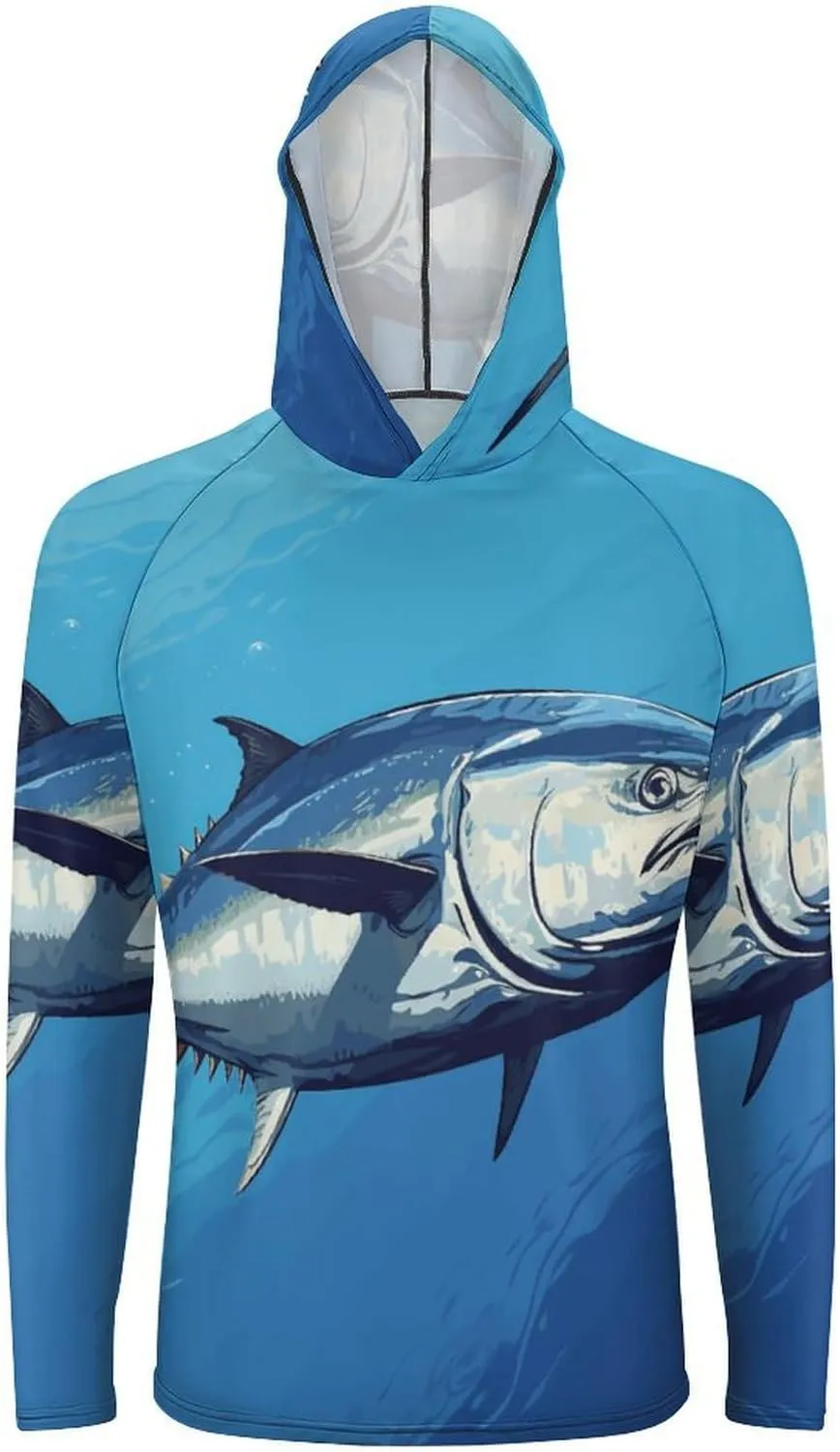 Men's UPF 50  Sun Protection Hoodie Outdoor UV Shirts Colorful Tuna Long Sleeve Quick Dry Fishing Hiking Shirt