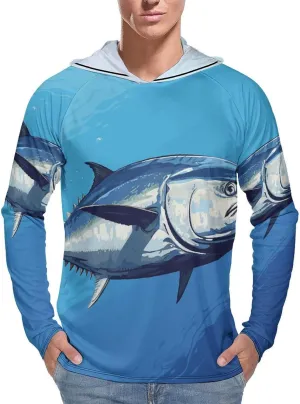 Men's UPF 50  Sun Protection Hoodie Outdoor UV Shirts Colorful Tuna Long Sleeve Quick Dry Fishing Hiking Shirt