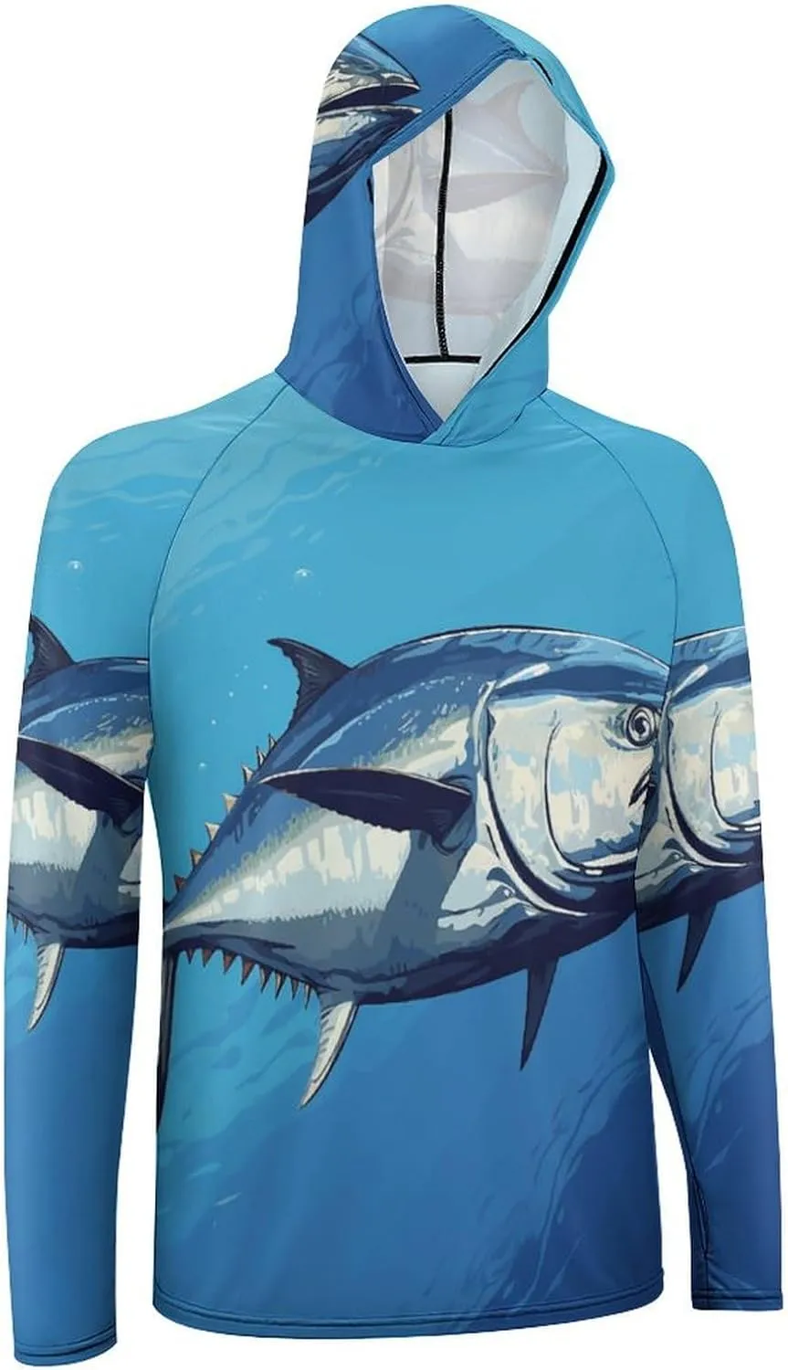 Men's UPF 50  Sun Protection Hoodie Outdoor UV Shirts Colorful Tuna Long Sleeve Quick Dry Fishing Hiking Shirt