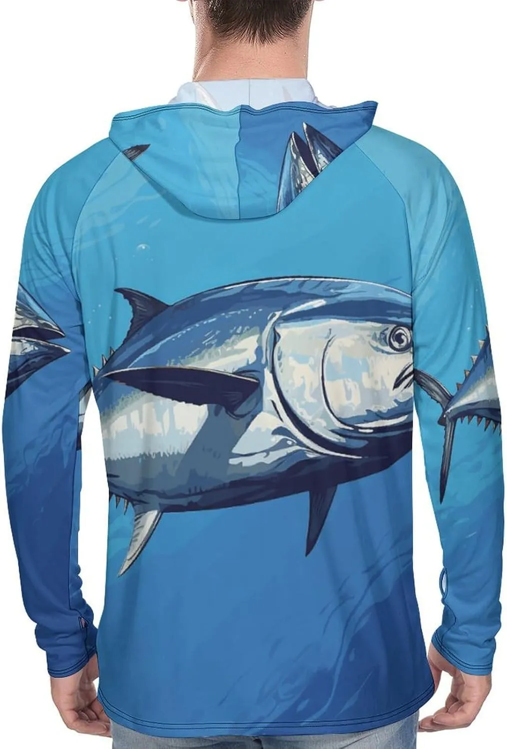 Men's UPF 50  Sun Protection Hoodie Outdoor UV Shirts Colorful Tuna Long Sleeve Quick Dry Fishing Hiking Shirt