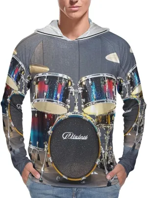 Men's UPF 50  Sun Protection Hoodie Outdoor UV Shirts Cool Drum Set Long Sleeve Quick Dry Fishing Hiking Shirt