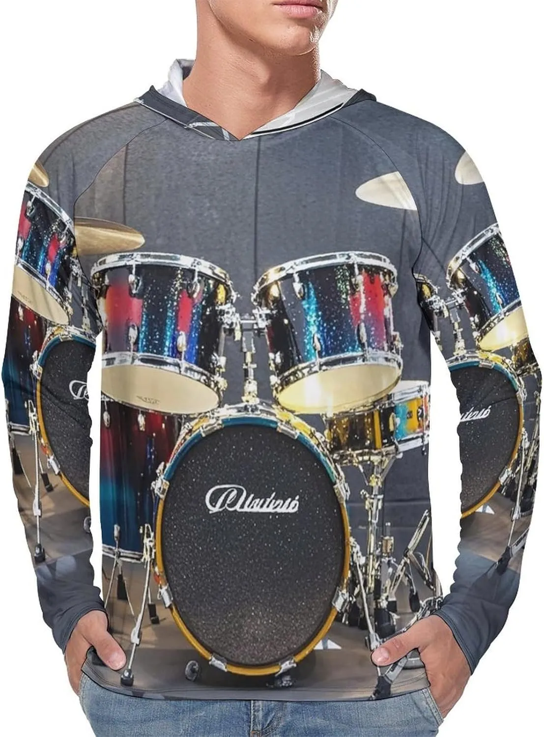 Men's UPF 50  Sun Protection Hoodie Outdoor UV Shirts Cool Drum Set Long Sleeve Quick Dry Fishing Hiking Shirt