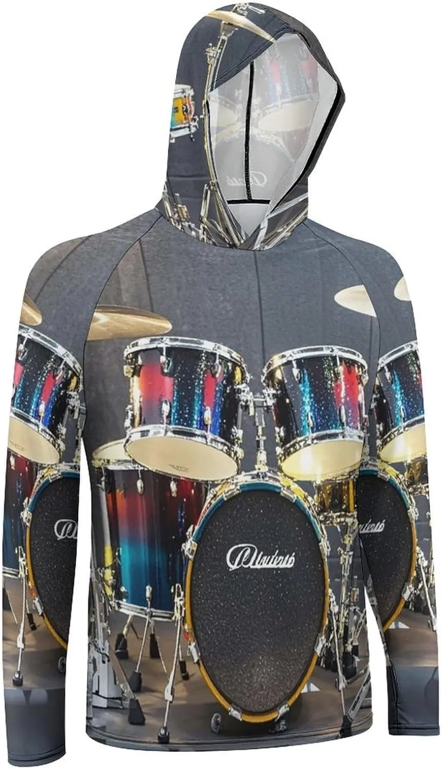 Men's UPF 50  Sun Protection Hoodie Outdoor UV Shirts Cool Drum Set Long Sleeve Quick Dry Fishing Hiking Shirt