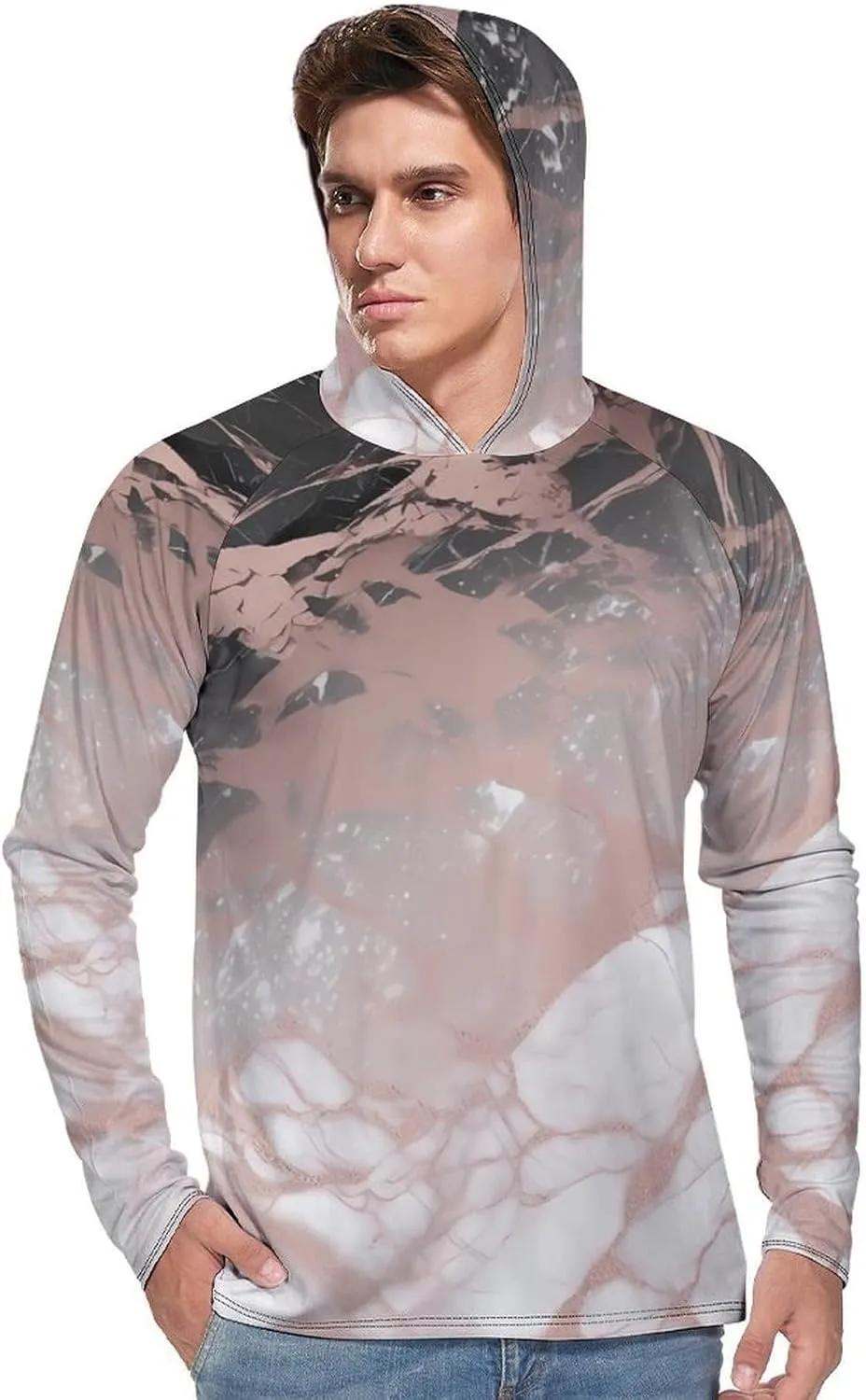 Men's UPF 50  Sun Protection Hoodie Outdoor UV Shirts Marble Color Rose Gold Long Sleeve Quick Dry Fishing Hiking Shirt